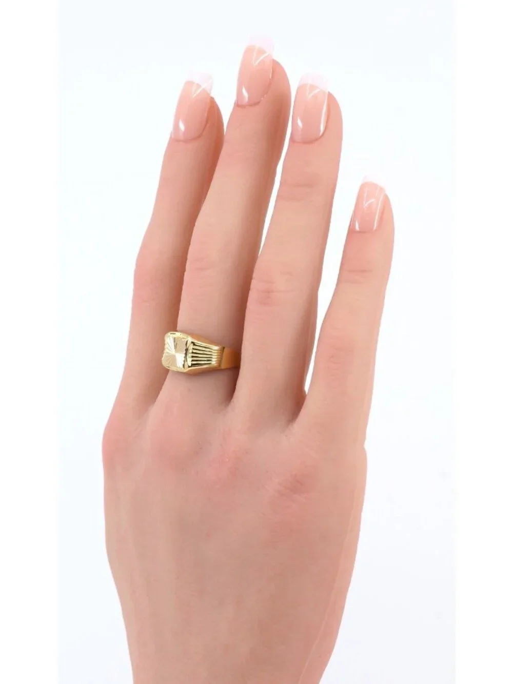Vintage 18K Solid Yellow Gold Italian Diamond Cut Starburst Signet Ring Size 8.5
